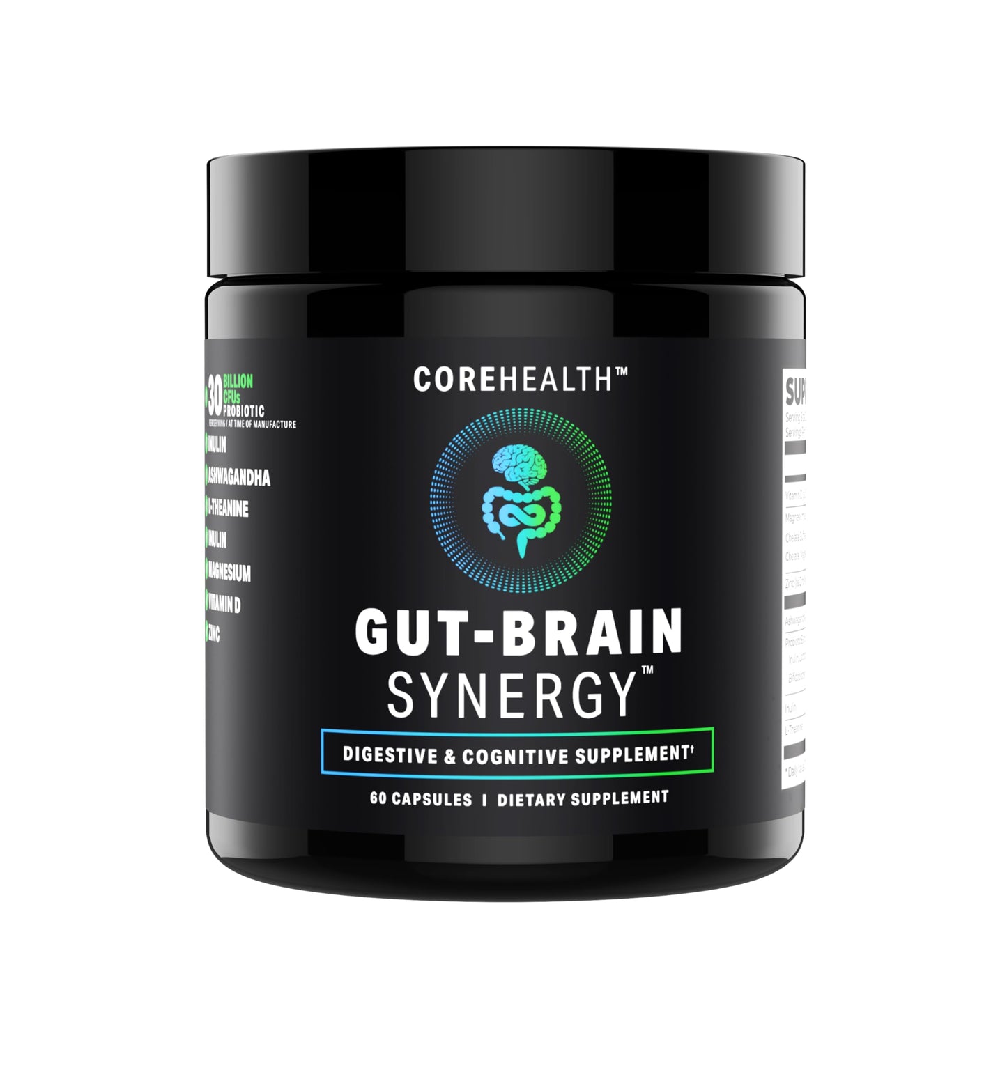 Gut-Brain Synergy Probiotics + Nootropic Supplement - 30 Billion CFU, Ashwagandha, L-Theanine, Zinc - Supports Digestion, Brain Supplement for Memory and Focus, Bloating Relief, Immunity- 60 Capsules