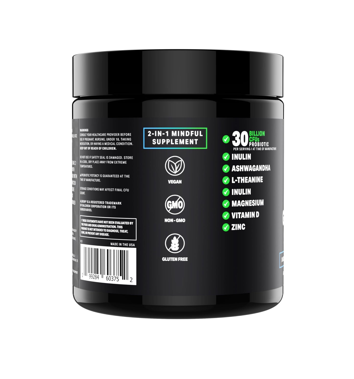 Gut-Brain Synergy Probiotics + Nootropic Supplement - 30 Billion CFU, Ashwagandha, L-Theanine, Zinc - Supports Digestion, Brain Supplement for Memory and Focus, Bloating Relief, Immunity- 60 Capsules